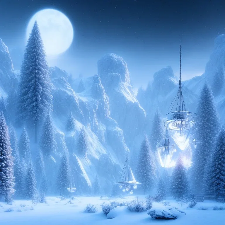 winter landscape, bells, ice, dreamy, science fiction