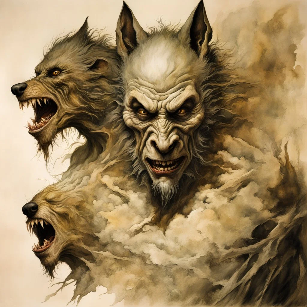 Surreal agonizing beginning of transformation of man into werewolf, 2/3 portrait, man vs werewolf mid-transformation, kinetic double exposure photo layering of werewolf and man, sinister, horror, by Jean Baptiste Monge, by Stephen Gammell, by Brian Froud, eerie dark colors, hyperdetailed, rough matte oil painting