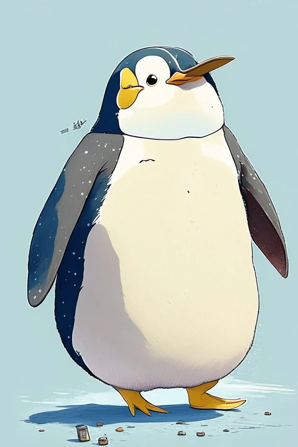 cheery penguin avatar full body in Hayao Miyazaki illustration