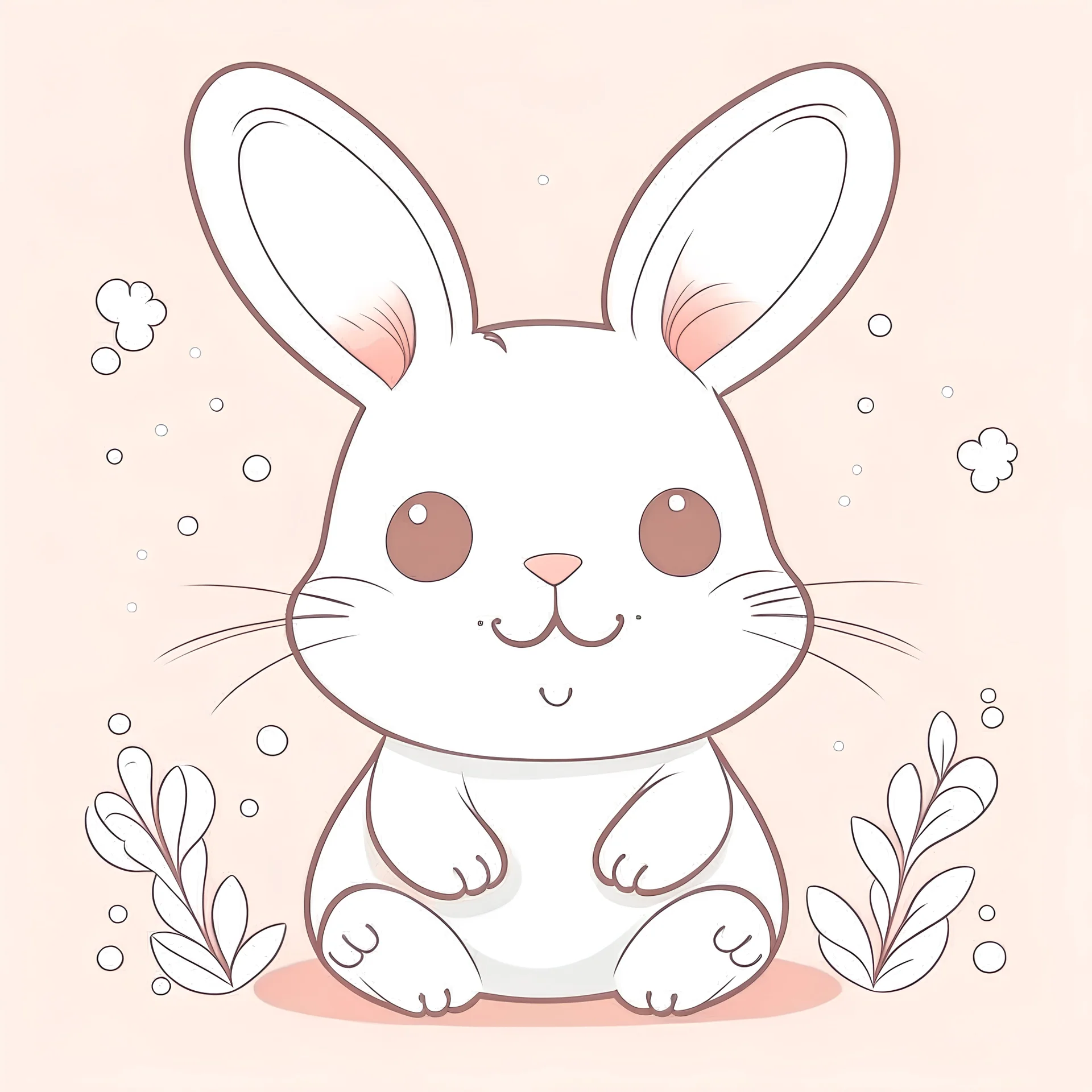 create cute rabbit outlined clear line art with background