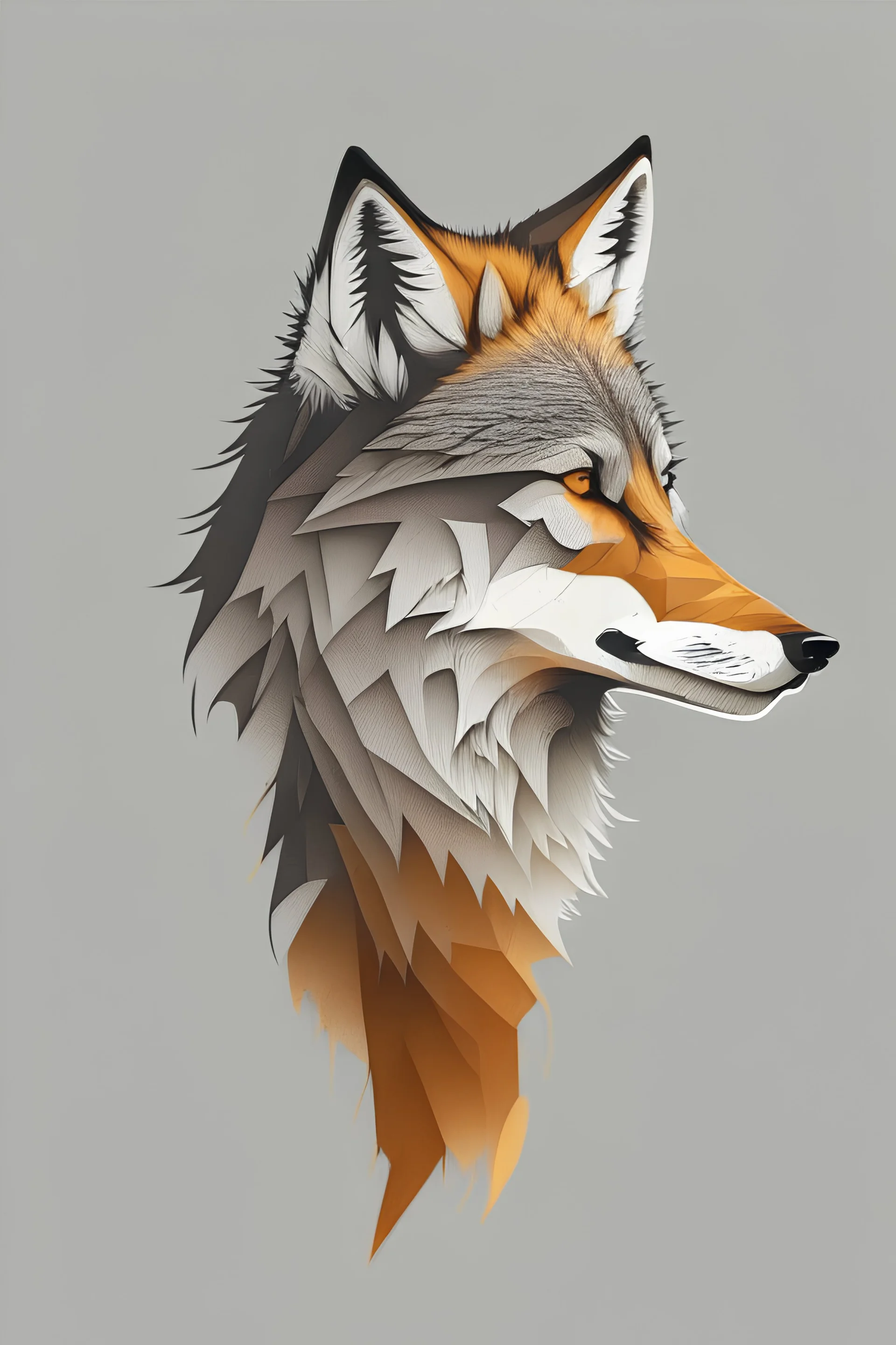 Half wolf half fox, vectorized, 2D, 8k, white background