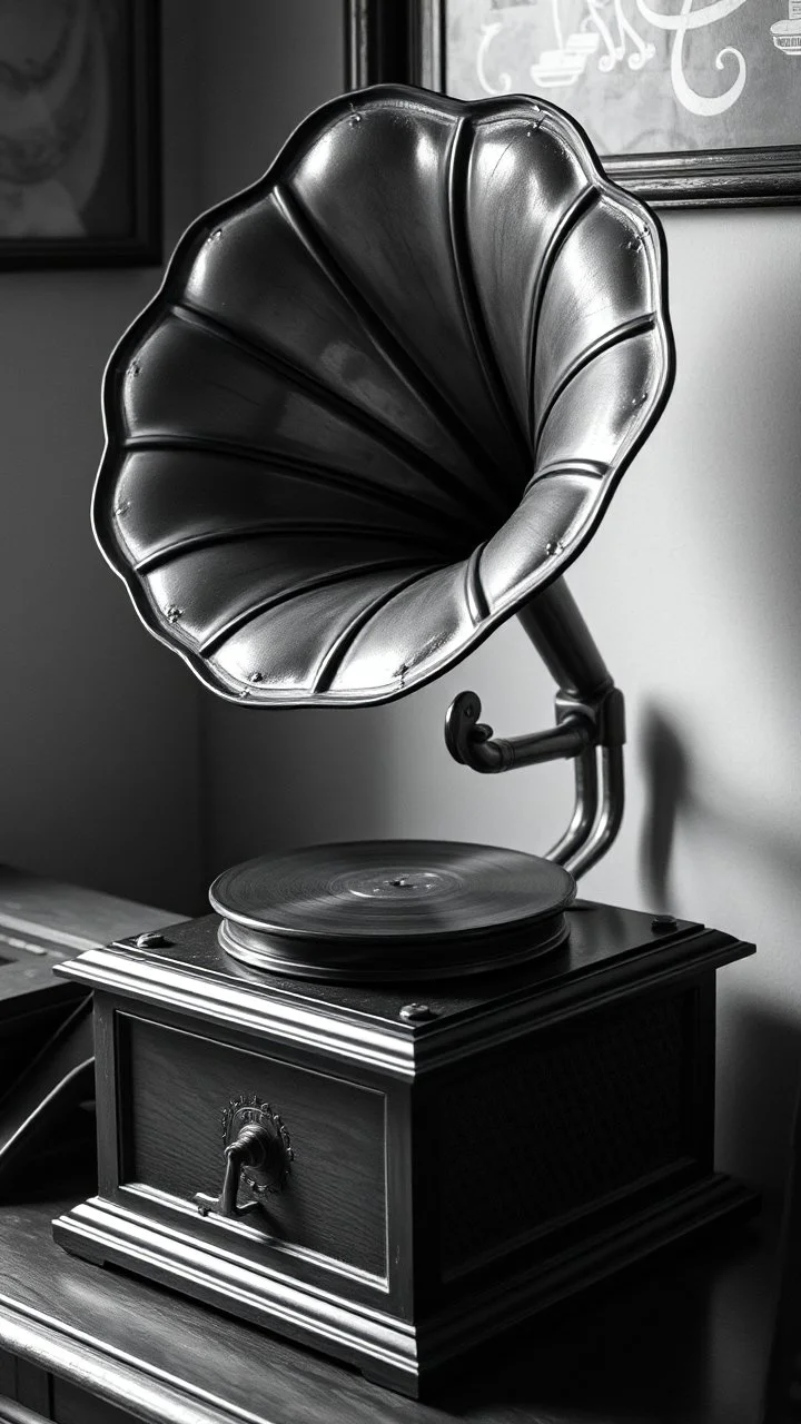 An old gramophone black and white picture