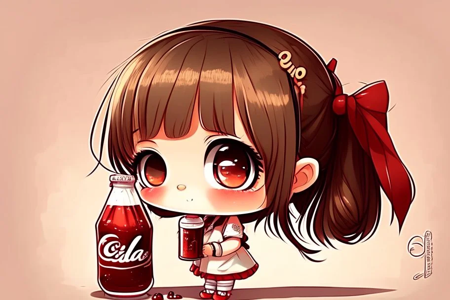 cute chibi girl DRINKING COLA