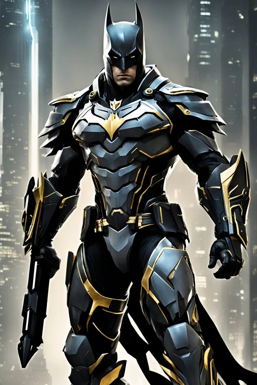 Full body Batman ultra advanced warframe with the whole and full body full armor with ultra sophisticated machine compagnon ultra high resolution and details,walk in street city bussy