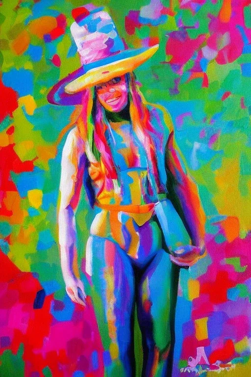 Full body portrait, painting, medium shot lady Tupinipunk