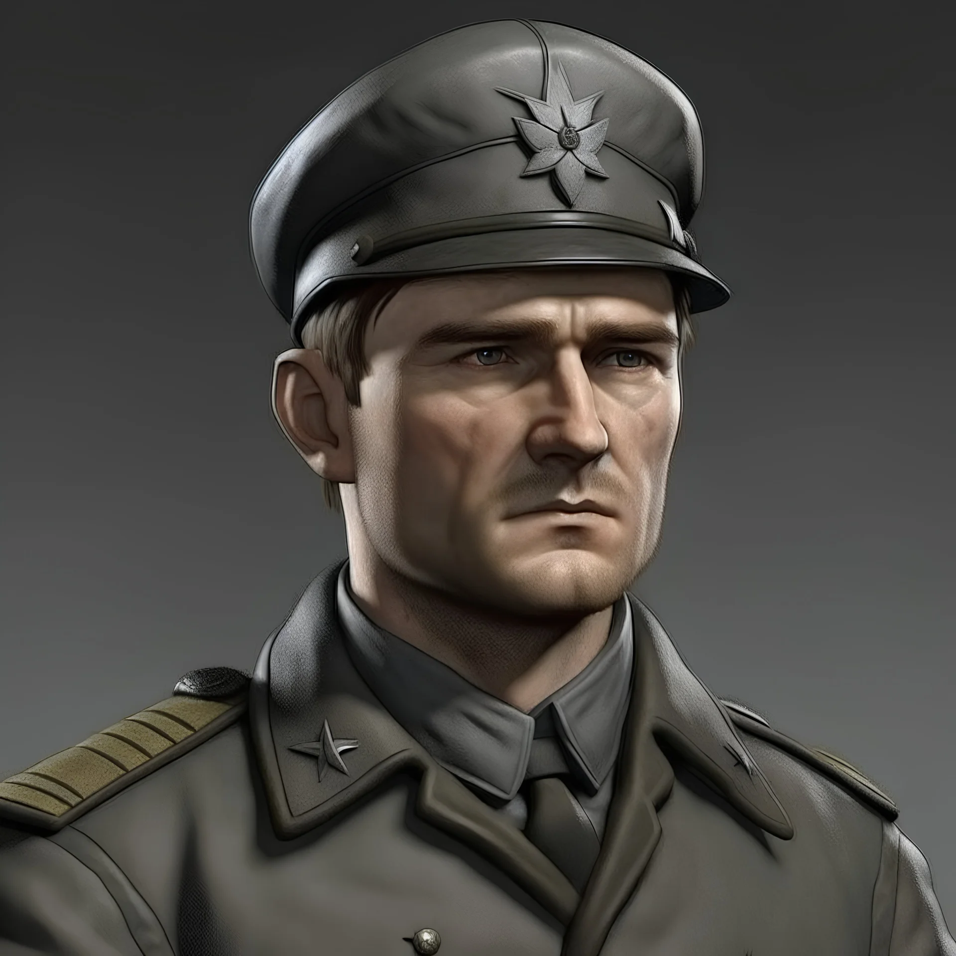 German ww2 late twenties with stubble tank commander in grey uniform realistic digital art