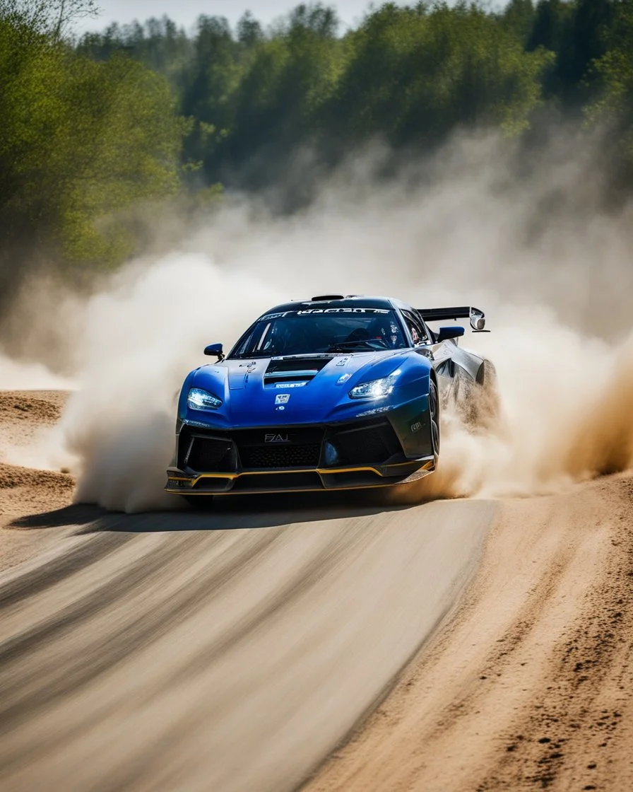 dramatic epic photography ralli art championship supercar race, facing front supercar ,full sticker name DV race decorations,on the way high speed drifting and jumping,on dune and watery spray and dirt roads forest