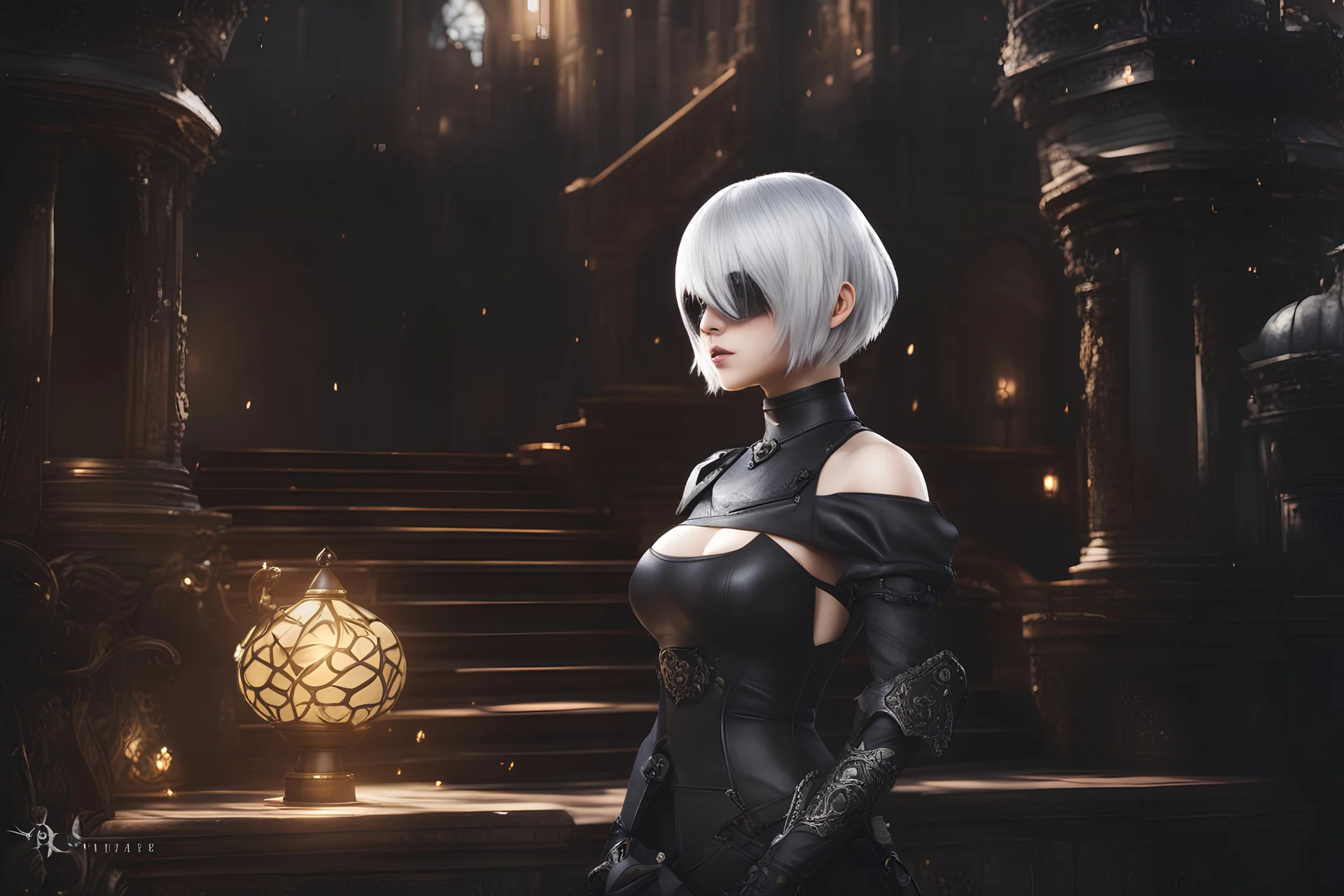 Beautiful 2B with blindfoldin 8k nier automata artstyle, 2B them, 2B Custom, blindfold, close picture, rain, fantasy world, intricate details, highly detailed, high details, detailed portrait, masterpiece,ultra detailed, ultra quality