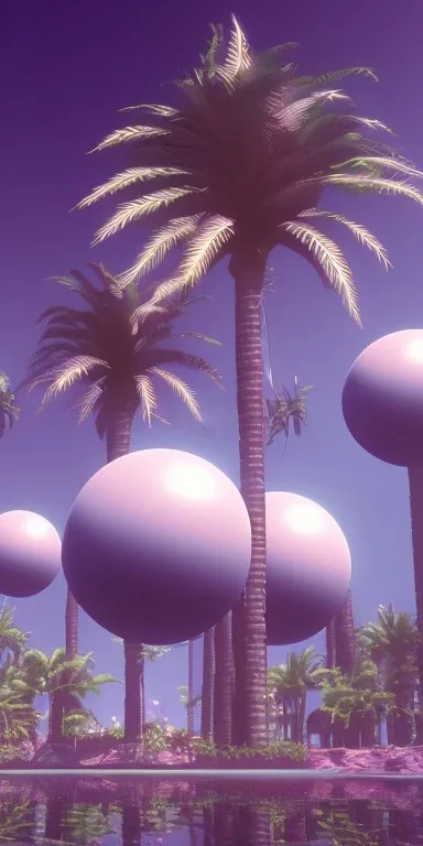 1980's aesthetic vaporwave palm trees with spheres ufo