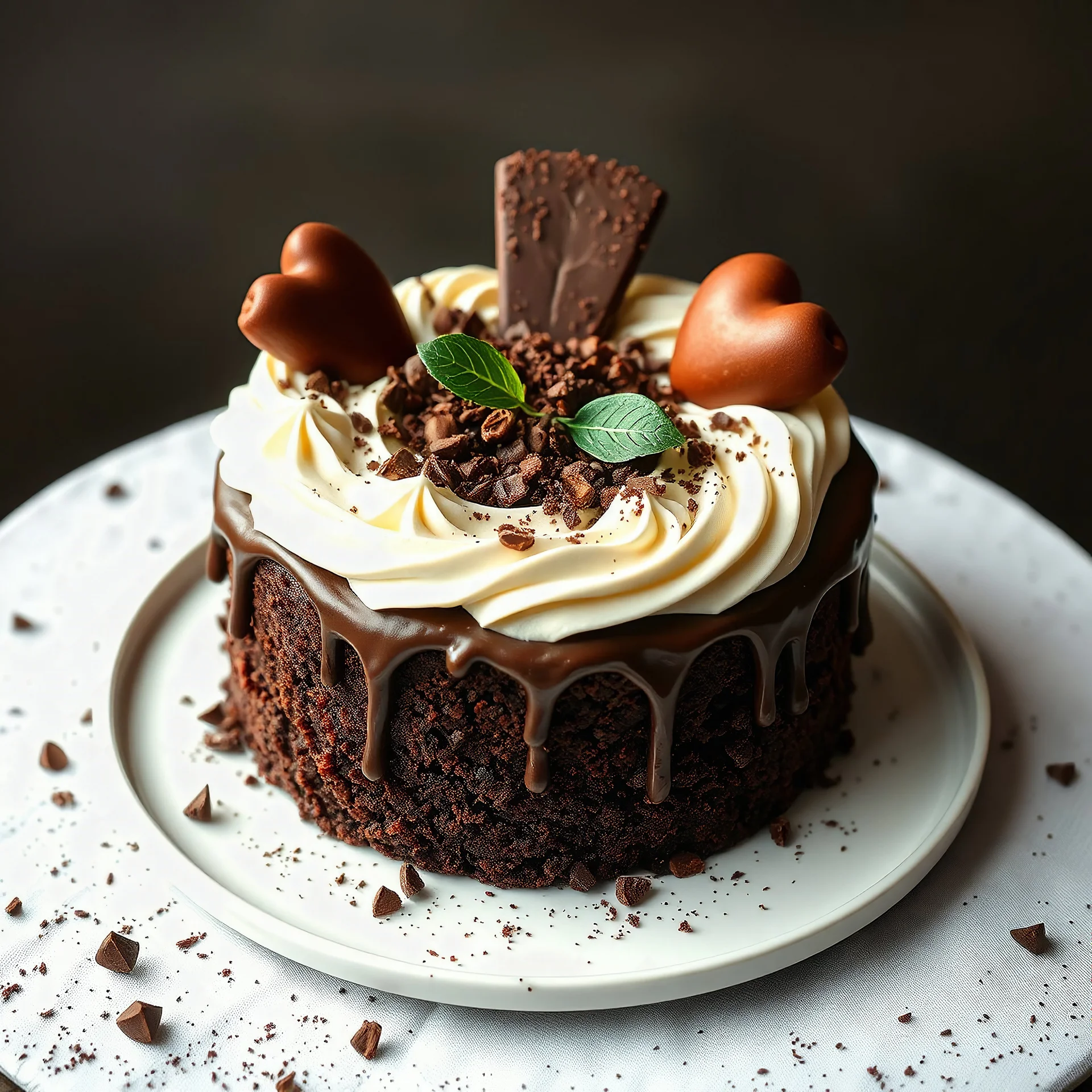 chocolate cake with chocolate crafted on top