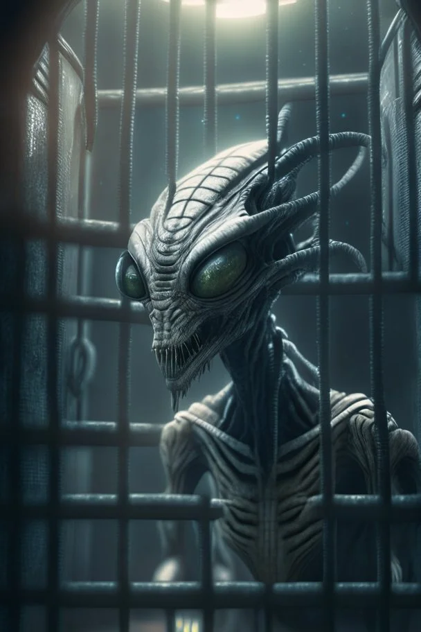 Alien in prison ,highly detailed, artstation, sharp focus,4k