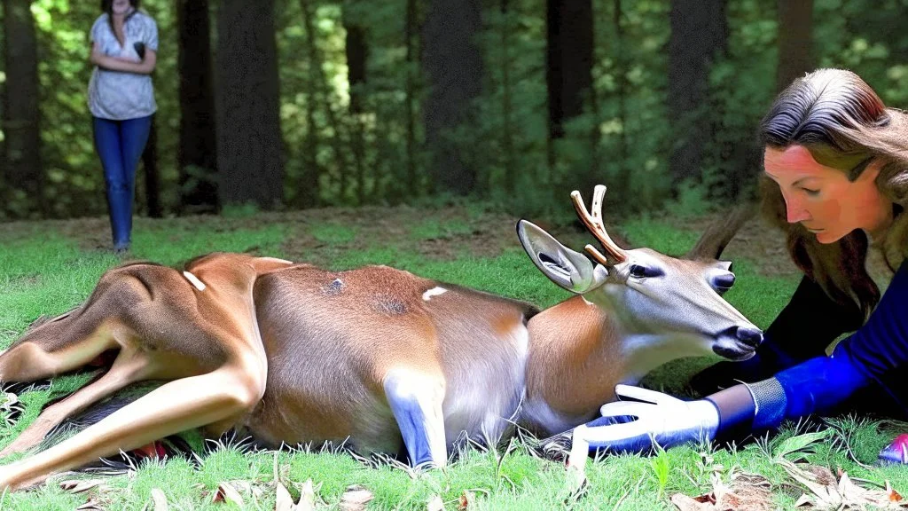 lady giving CPR on deer