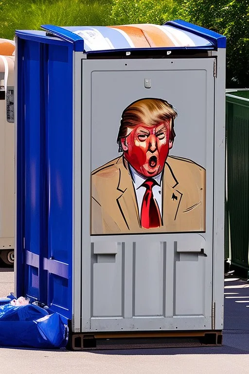 Donald Trump crying behind a dumpster