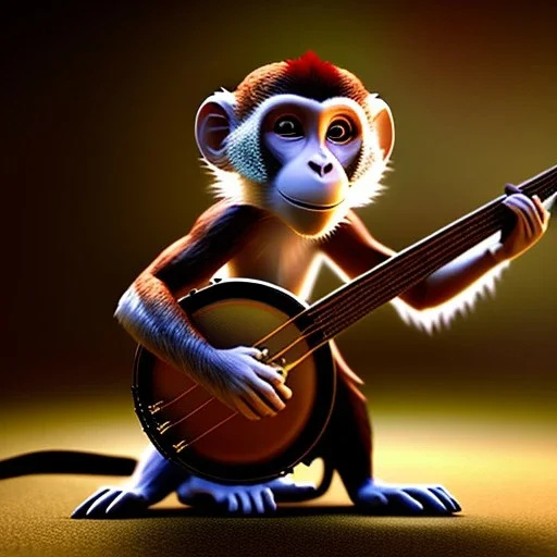 wiremesh rendering of a monkey playing a banjo