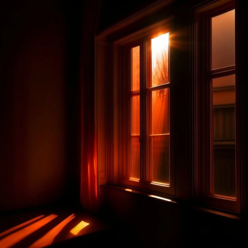 atmospheric deep orange light coming through a window