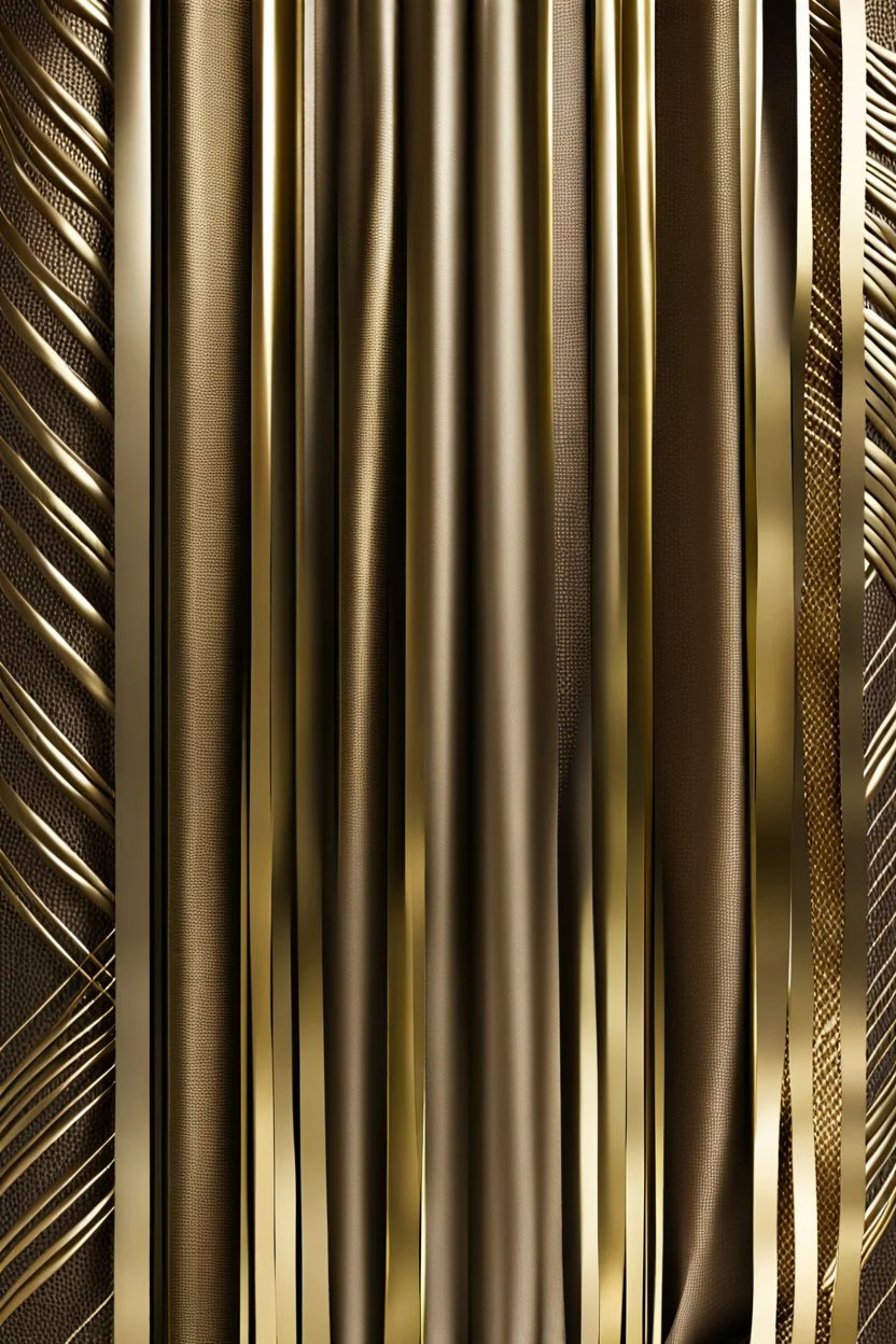 darker textured hanging fabric background stretched between decorative brass metal strips attached at both top and bottom