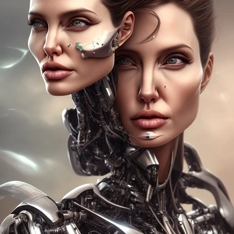 portrait,perfect face angelina jolie robot,realistic, intriacte detail, sci-fi fantasy style, volumetric lighting, particales,highly detailed,cinamatic, deep colours,8k