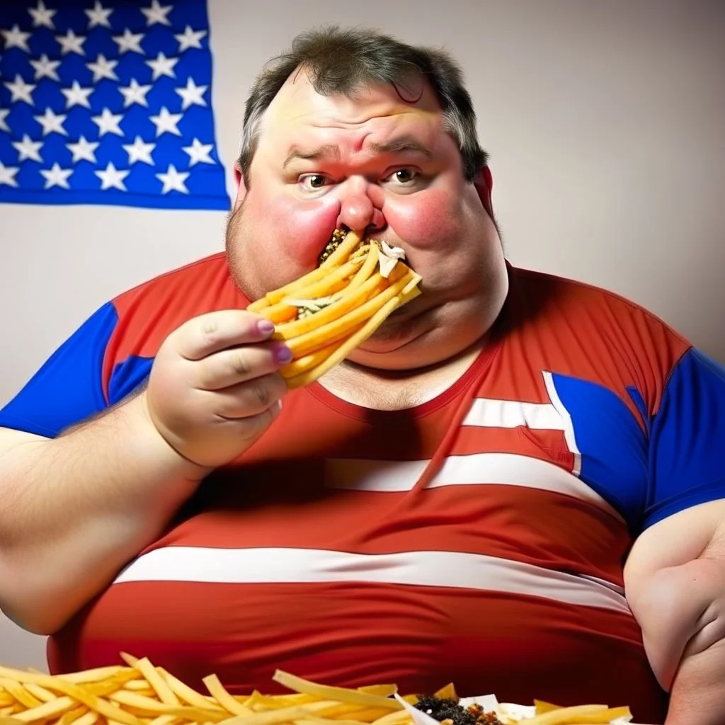 patriotic repulican fat american eating fries