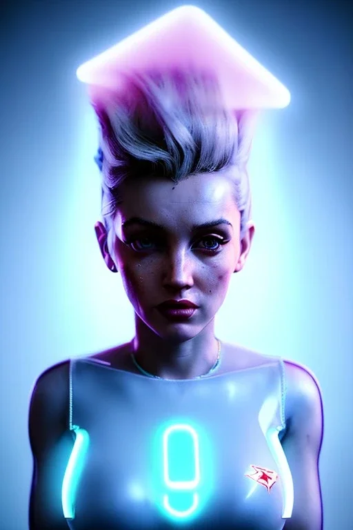 Ultra Realistic image, portrait, blonde woman, sweet Marylin Monroe face, perfect iris, glow eyes, glow makeup. Cyborg, Cyberpunk style, oversized transparent latex coat, yakuza tattoos body. fog, rain, soft color, highly detailed, unreal engine 5, ray tracing, RTX, lumen lighting, ultra detail, volumetric lighting, 3d, finely drawn, high definition, high resolution.