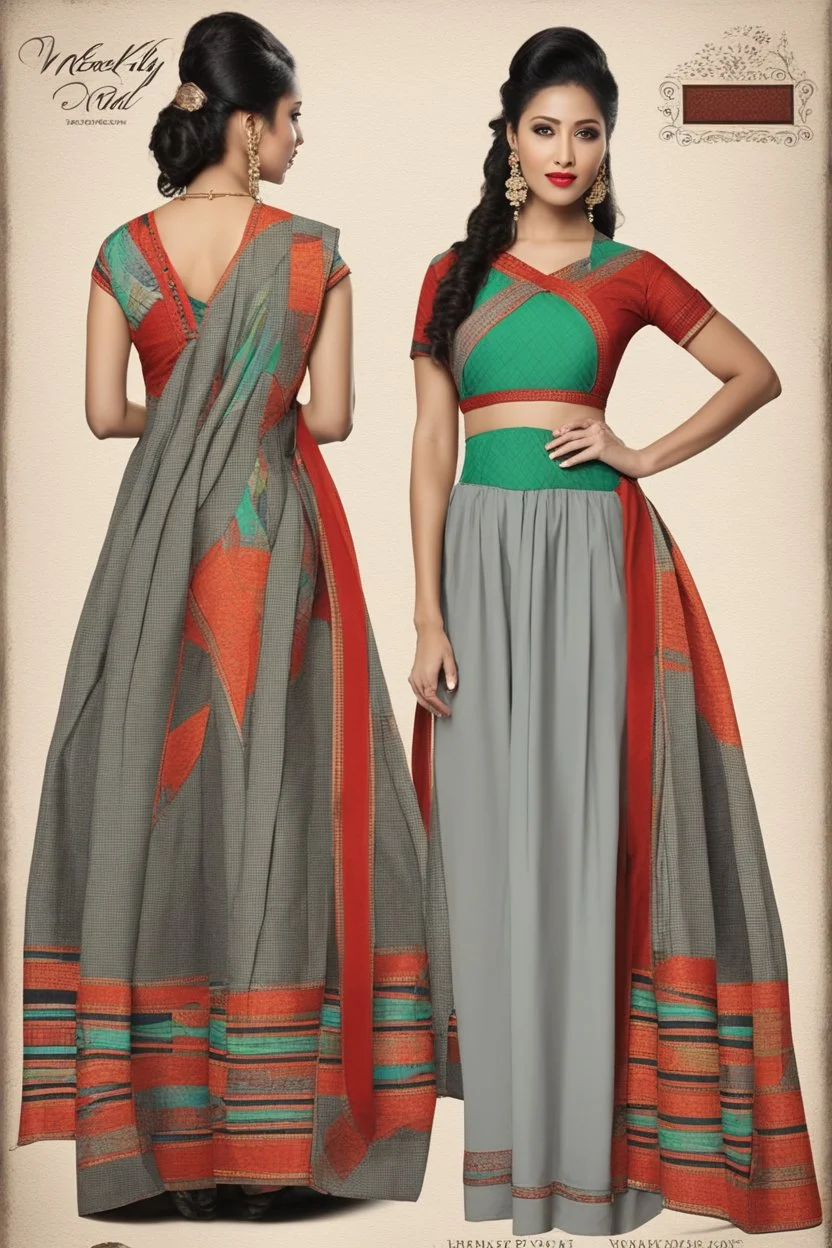 Aesthetic, 3D, Digitized, Hyper realistic, Surreal, Mesmeric, "Assamese Ethnic Tribal / Traditional Woven Women Attire" & Textile (Handloom) Industry themed Mekhela Chador (The bottom half of this distinct dress is called the 'Mekhela ', a round fit used waist downwards over a petticoat) designs, **Featured Designs:** A sophisticated socialite who effortlessly commands attention in her impeccably tailored Mekhela Sador ensembles, exuding an air of timeless elegance.**Appearance:** fictional fema