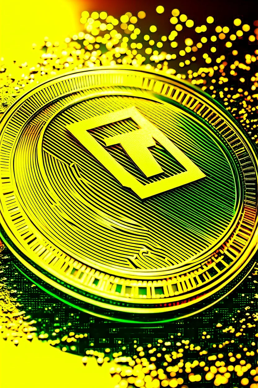 Up close image of A big golden coin with the crypto symbol tz written on it