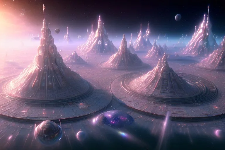 flotting city on space, trasparent starship, stargate, connect, full of details, smooth, bright sunshine，soft light atmosphere, crystal irridescent light effect，light blue colour, vaporwave colorful, concept art, smooth, extremely sharp detail, finely tuned detail, ultra high definition, 8 k, unreal engine 5, ultra sharp focus