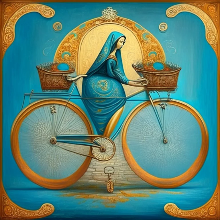 a bicycle in the style of orthodox paintings