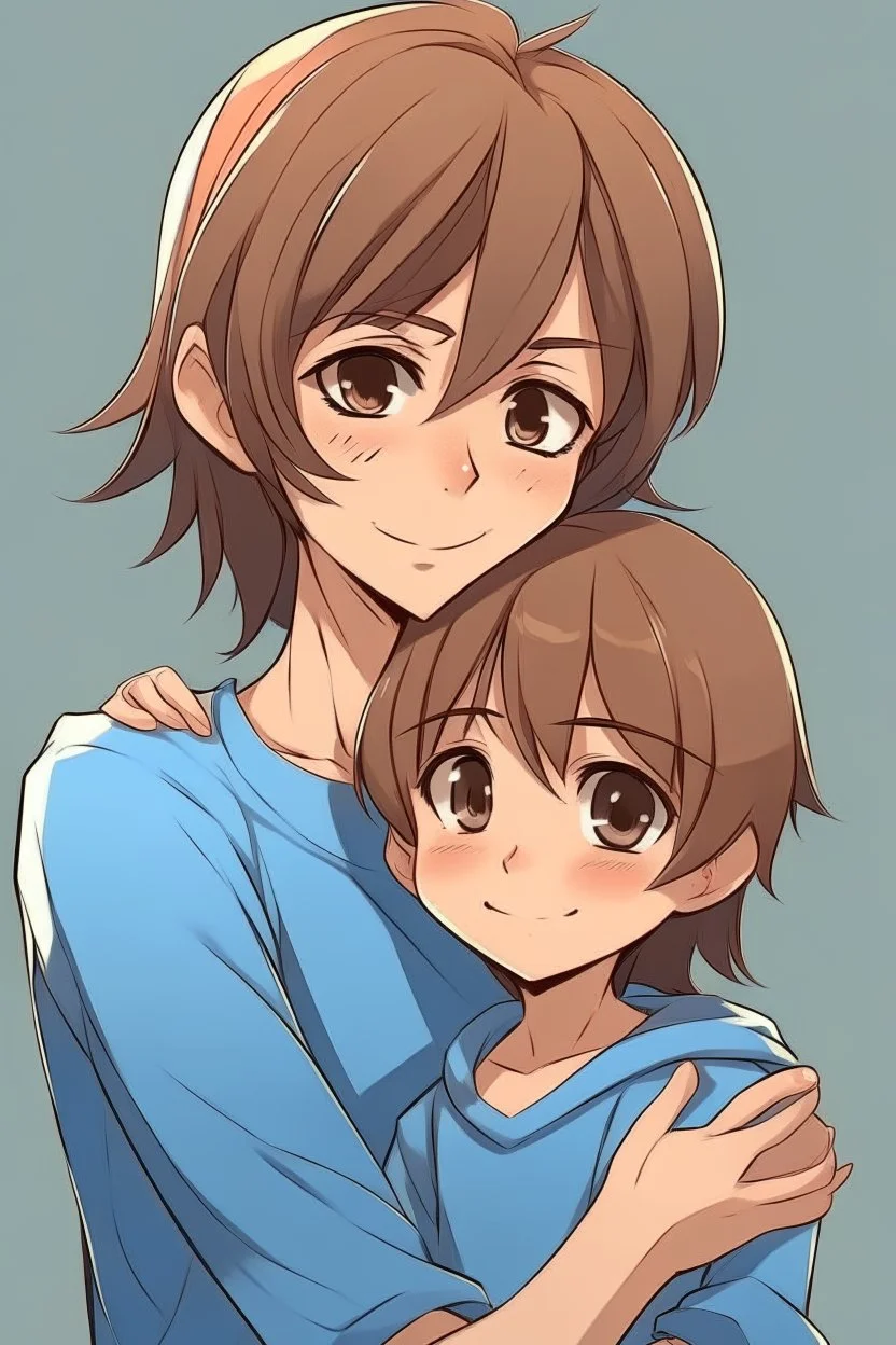 Mother holds her son , anime style