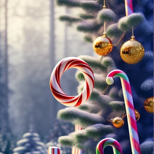 Kodak portra 4 0 0, candy cane,bokeh, utra realistic, ultra detailed 3d renderer, masterpiece, sharp focus,volumetric lighting, Vibrant, color Scheme, forest,ultra photoreal,hypermaximalist, unreal engine, HDR, UHD, 64K --v 4