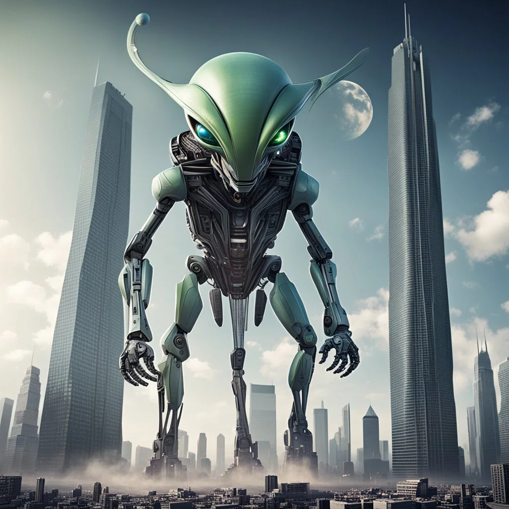 Alien robots building a skyscraper