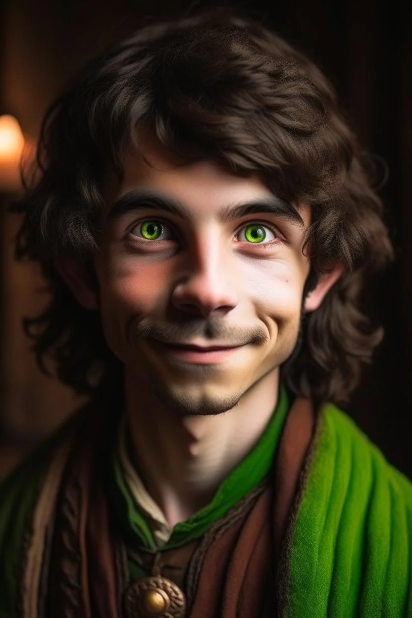 A portrait of a young elf, a wizard, brown hair,