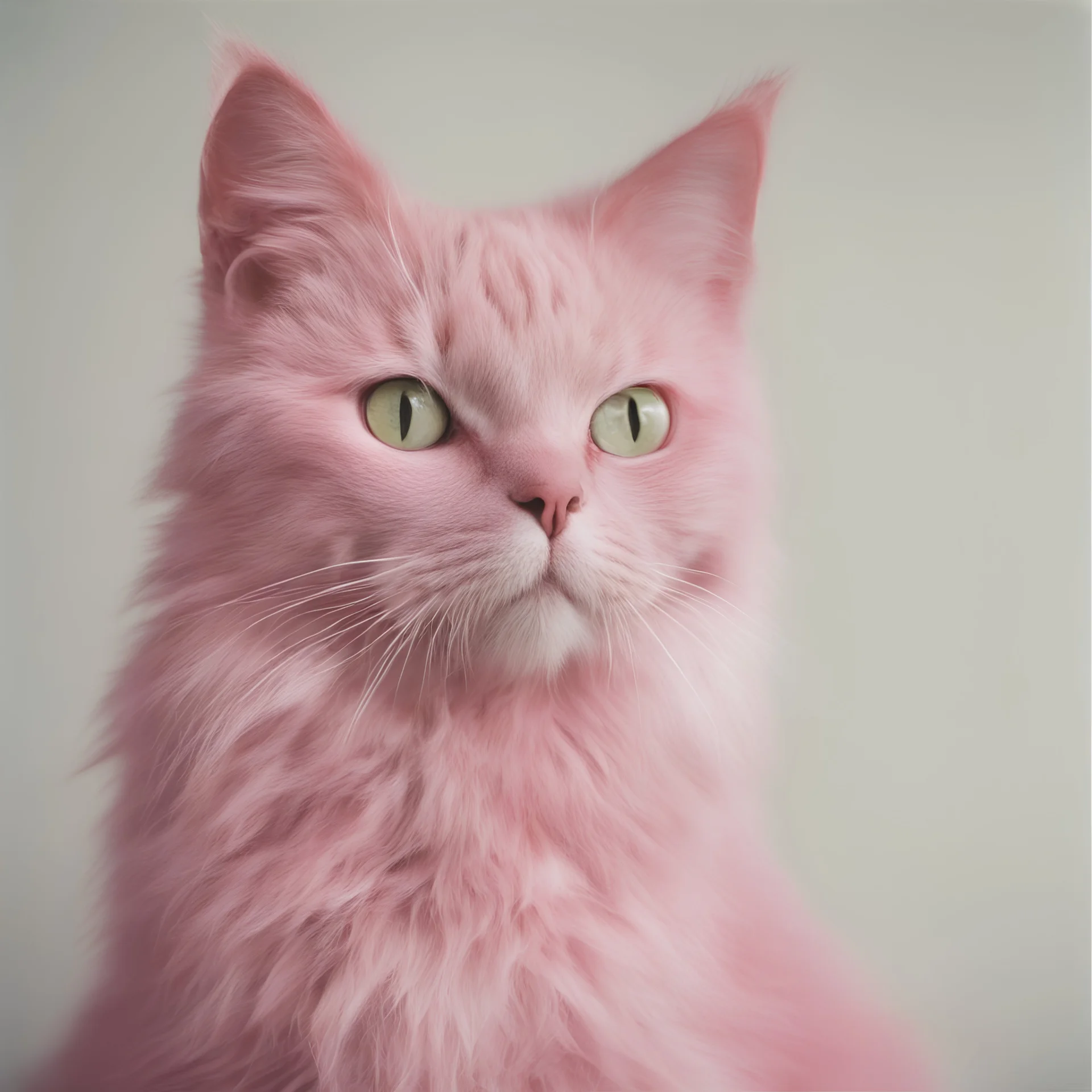 Pink cat in the 1970s, analog photography with white, damaged