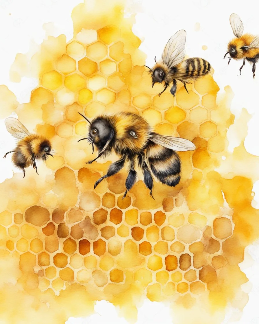 honey yellow background and honeycombs watercolor painted