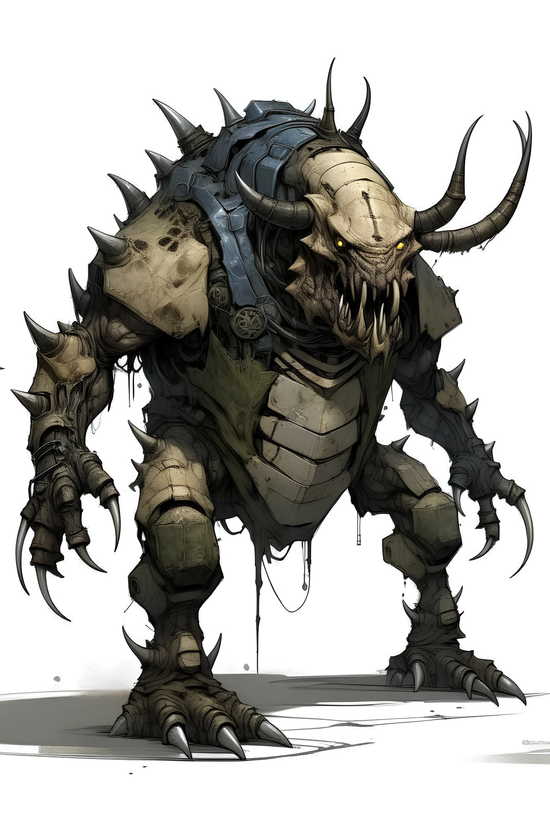 mutant behemoth, full body, post-apocalyptic, concept art, blank background