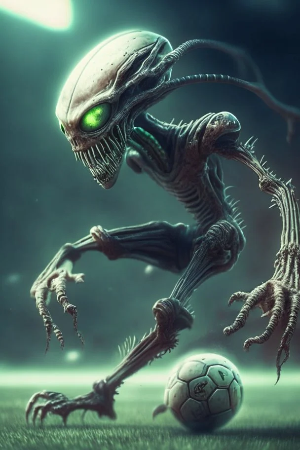 Alien playing football ,highly detailed, artstation, sharp focus,4k