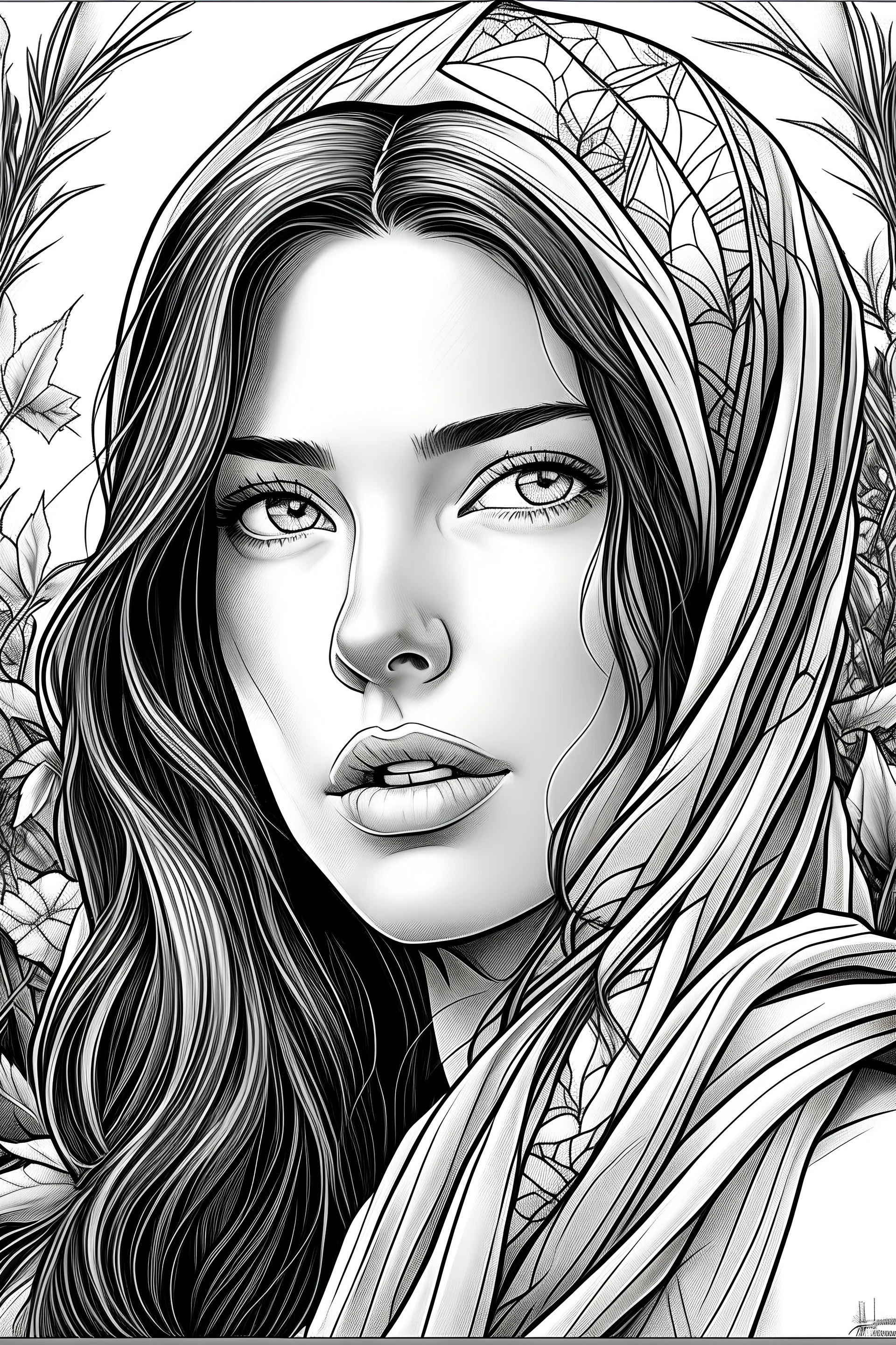 Black and white Coloring page bible Realistic Beautiful Natural Naiomi