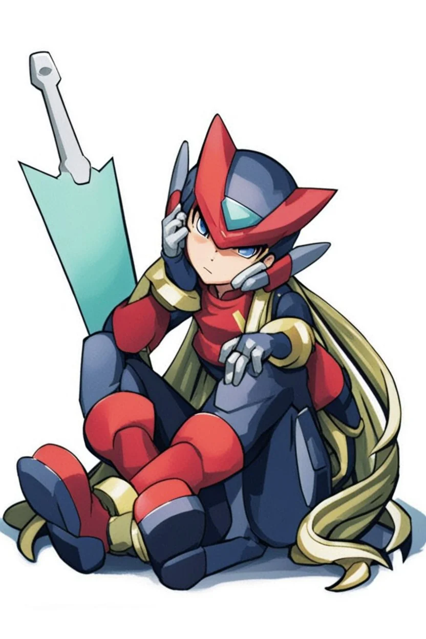 Megaman Zero, Sitting, HD, Clean, One Piece Anime Art Style