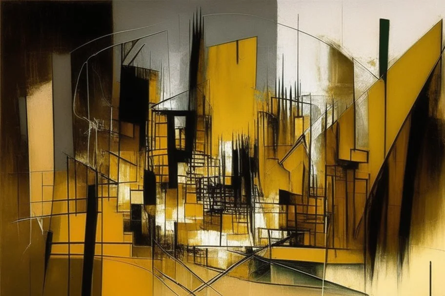 abstract cityscape in the style of Barbara Hepworth, frank Auerbach