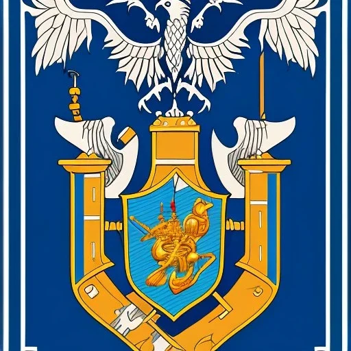 coat of arms of a city in a bay with an anchor and a kestrel, very detailed