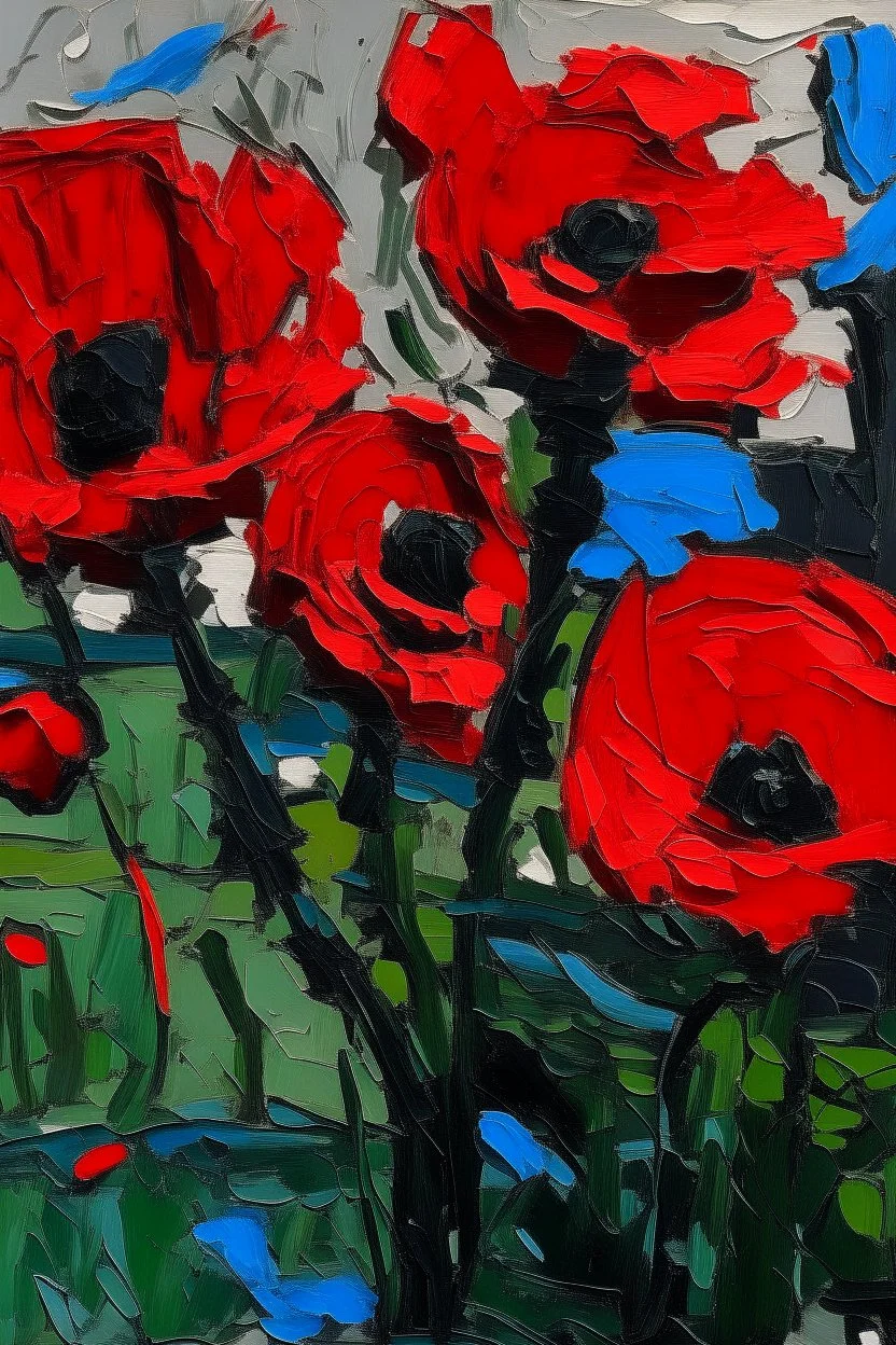 Poppies in the style of frank Auerbach