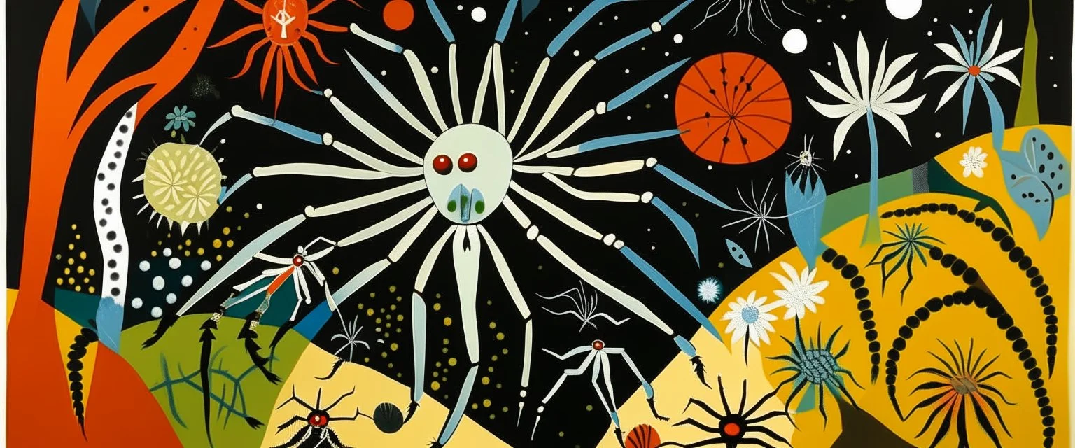 An ivory glowing heavens with spiders painted by Stuart Davis