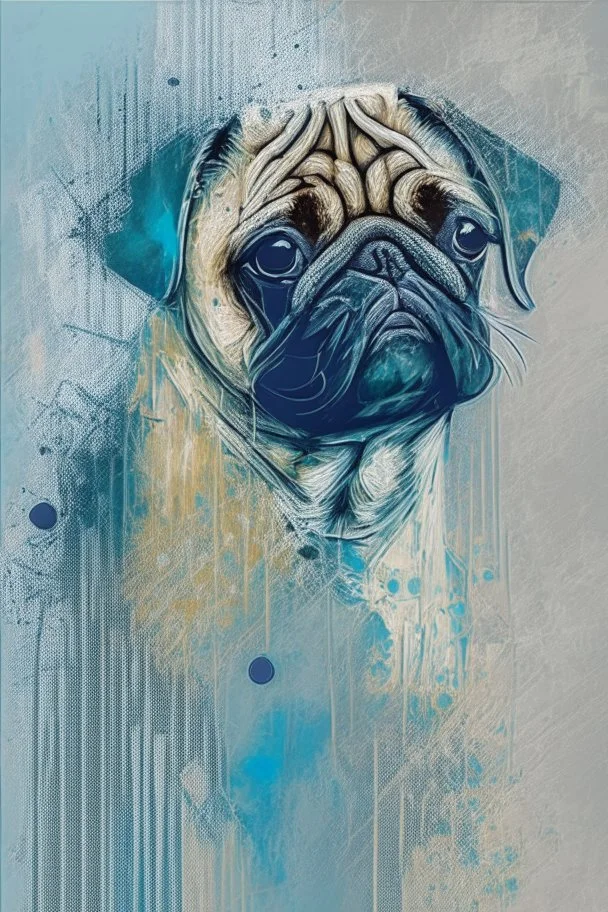 abstract wet watercolour of a pug in the style of picasso