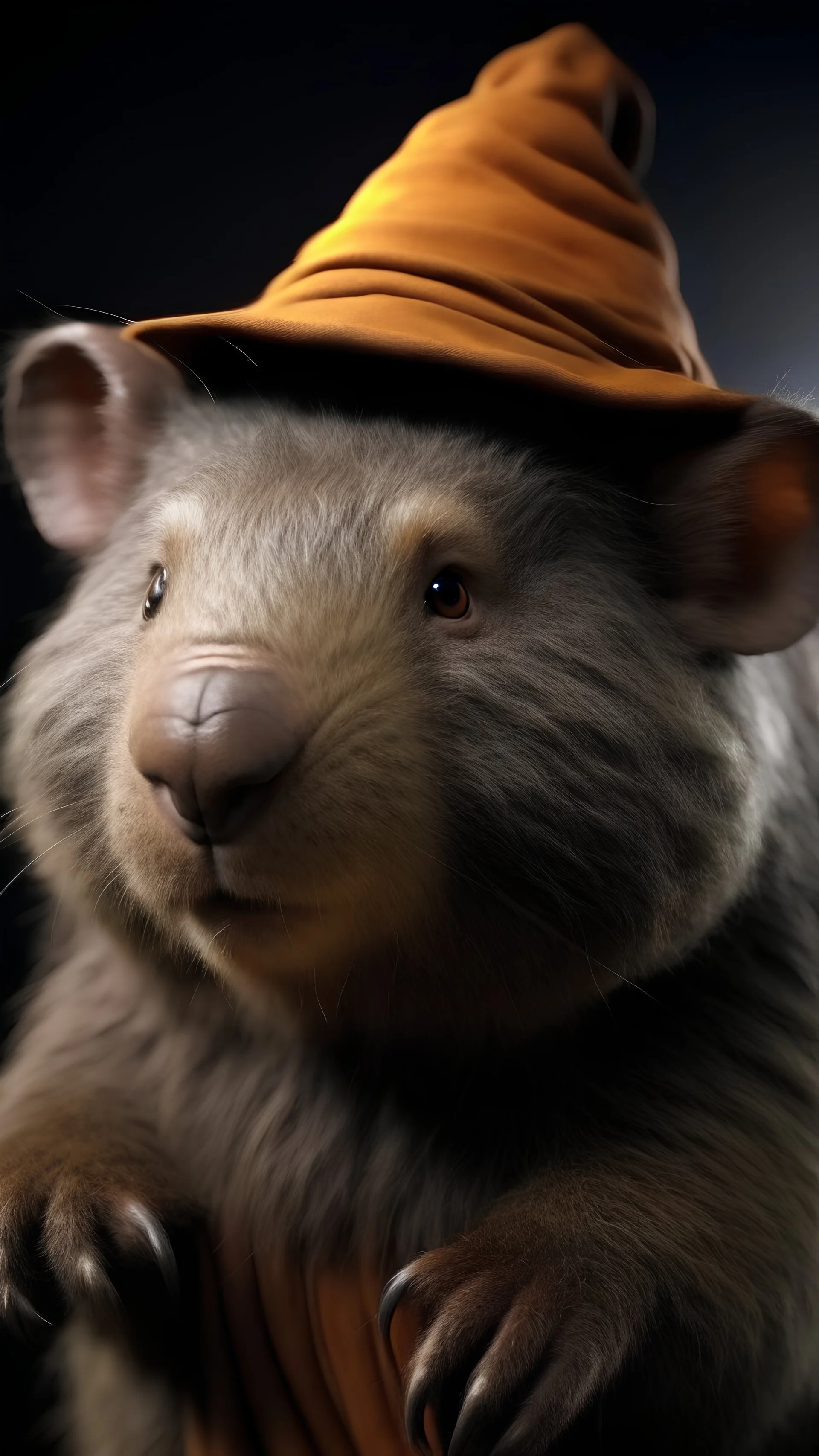Generiere mir ein Bild eines Wombat als Gandalf der Zauberer