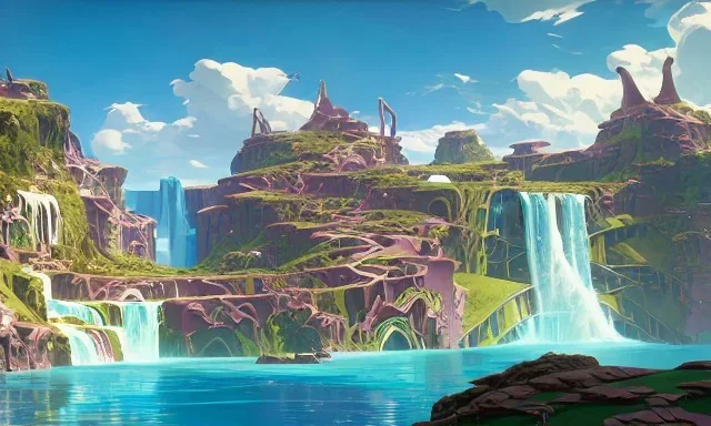 floating islands with waterfalls connecting each other whimsical surrealism, lsd trip, dream recording, sharp focus, deep - space imaging fantastical setting isometric view octane render, art by salvador dali, greg rutkowski studio ghibli