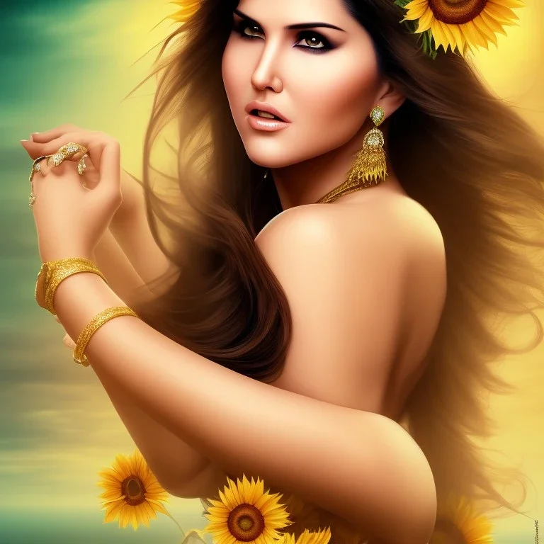 sunflower goddess green eyes ,actress sunny leone