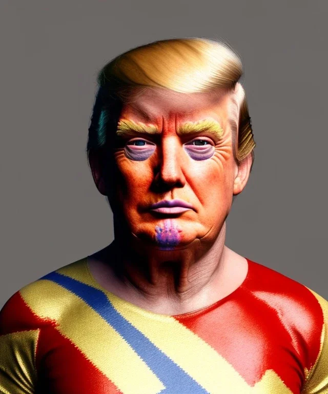 Realistic image of Donald trump wrestler, Mexican wrestling style, liner eye glow makeup, red and blue breeches, us flag dress, suspenders, retro style, 80s, red, gold, vibrant color, highly detailed, clean background, concept art, unreal engine 5, god rays, ray tracing, RTX, lumen lighting, ultra detail, volumetric lighting, 3d, finely drawn, high definition, high resolution.