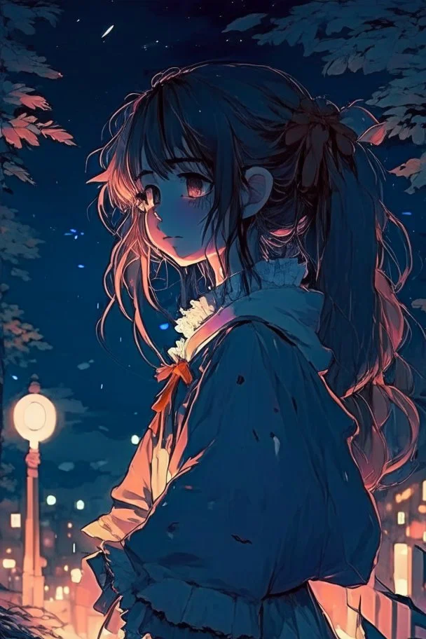 anime girl at night by Monet