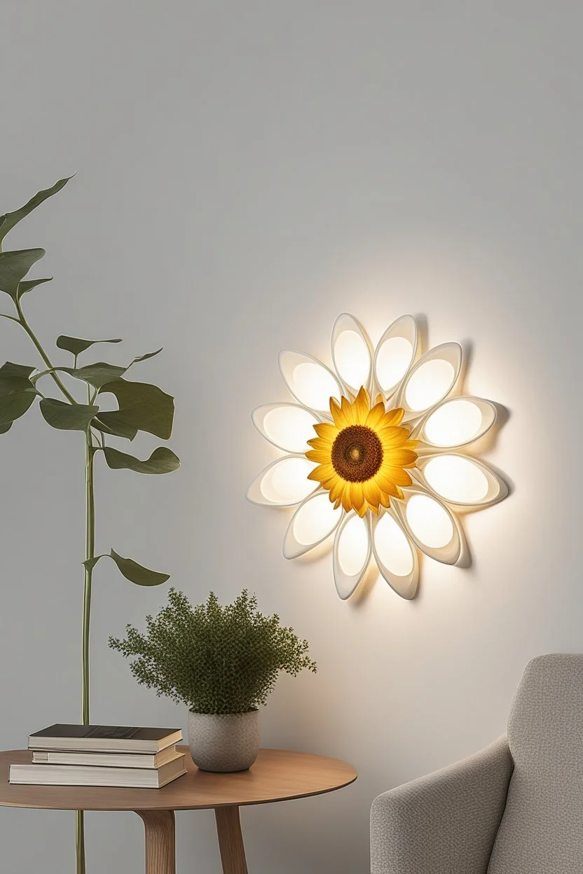 Wall lamp inspired by sunflower , organic form,minimalist shape