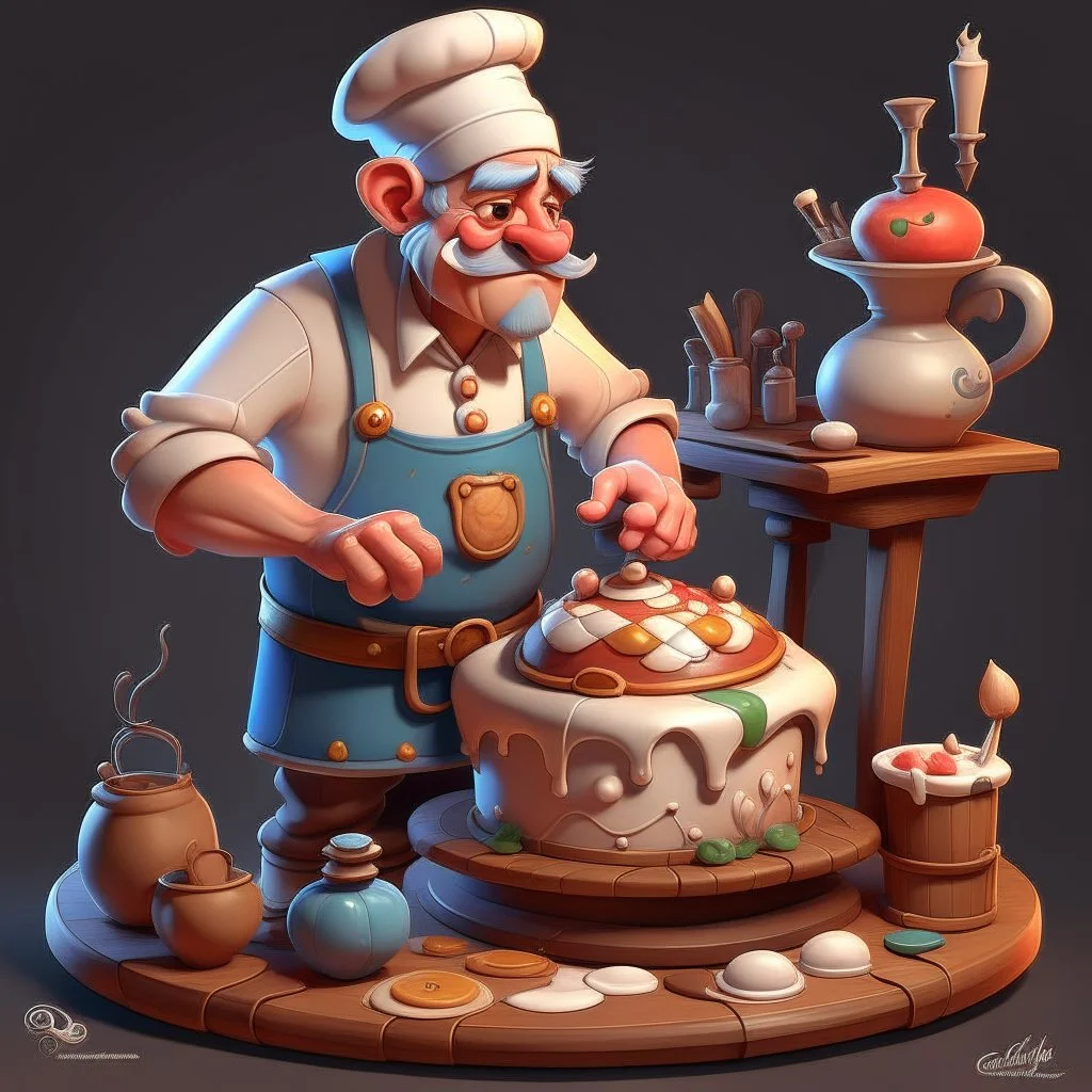 a cartoon character in his 30s confectioner , an ultrafine detailed painting by senior character artist, featured on polycount, sots art, artstation hd, 2d game art, behance hd