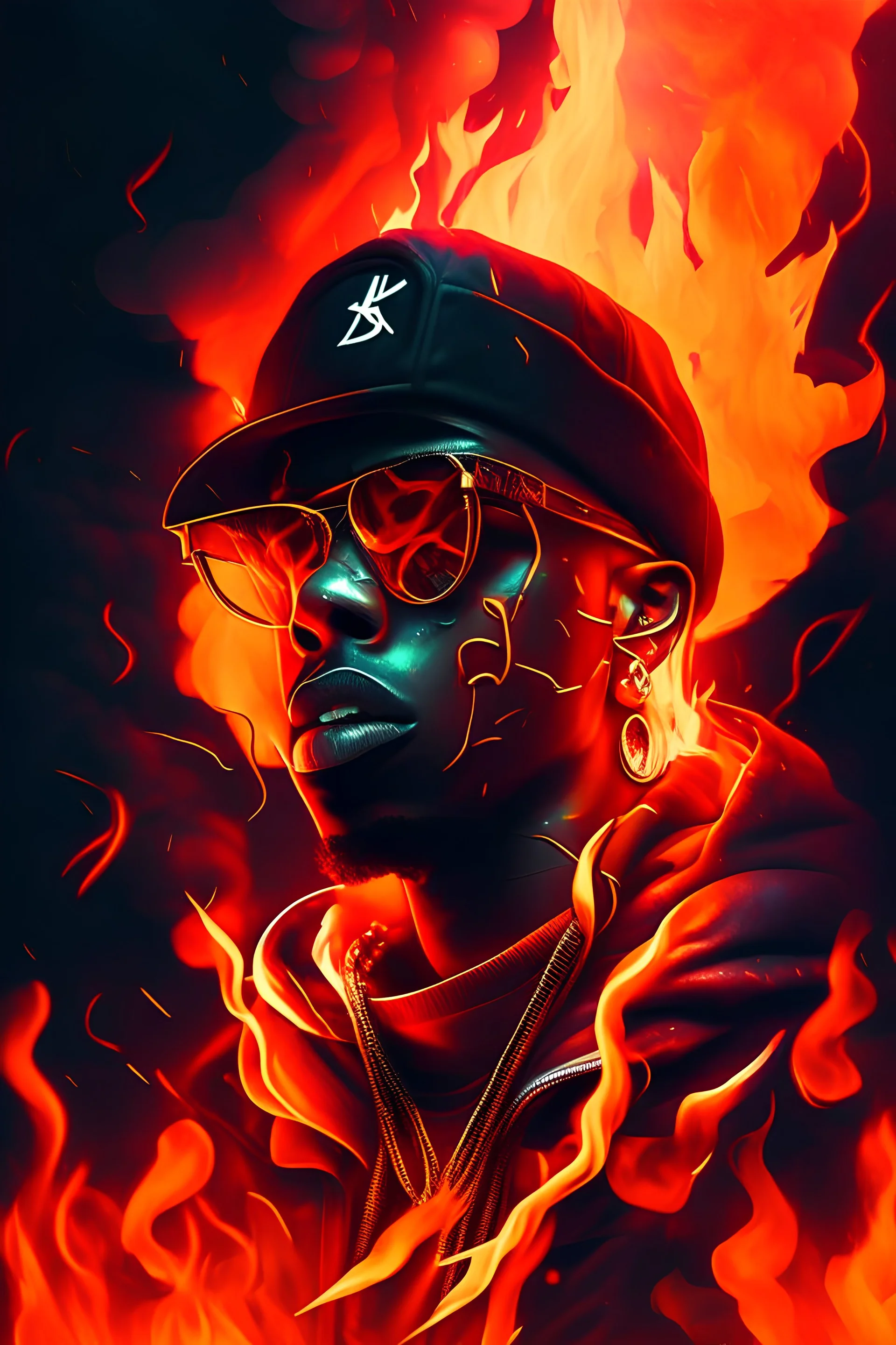 An album cover for a playlist, with fire rap